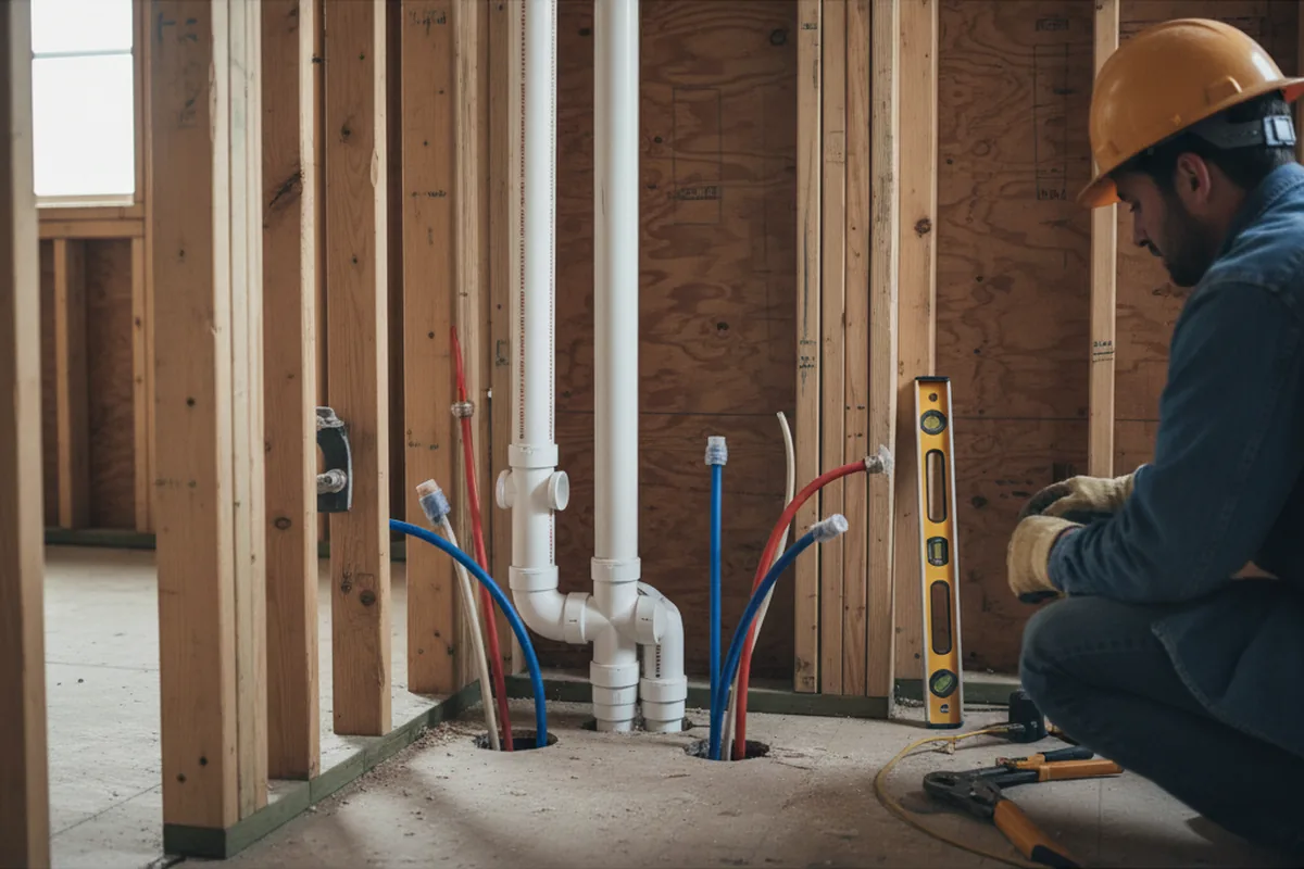 Drain and supply rough-in during Leak Detection in Abington